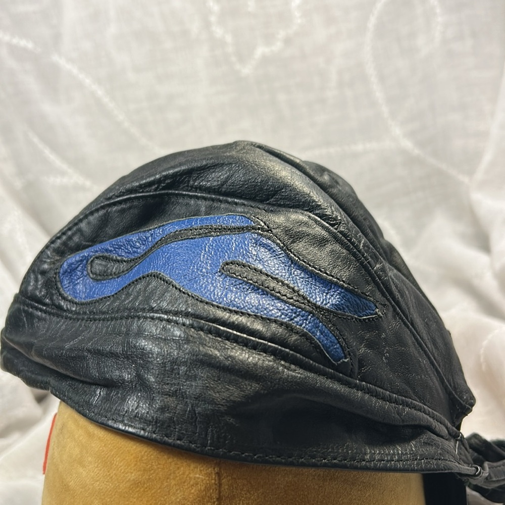 Handmade motorcycle biker leather cap with flame inserts